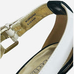 SHOEDAZZLE MORGANA Black Gold White Open Toe Platform Wedge Sandals Size 8
