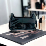 Liz Claiborne Black Patent Leatherette Shoulder Bag Glossy Medium Purse Vintage