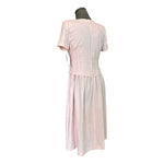 Karin Stevens Vintage 80s Pink Linen Floral Embroidered Midi Dress 4P NWT