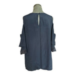 Ann Taylor Women Blouse Navy Blue Cold Shoulder Crochet Lace Ruched Tiered Sleev