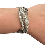 Oxidized Silver Elastic Bangle Bracelet Women's Artisan Costume Jewelry Gift