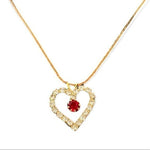 Vintage 14K Gold Plated Red White Crystal Heart Pendant Chain Necklace NIB