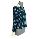 Women Shirt JONES NEWYORK Black Blue Geometric Print Silk Blouse Long Sleeve Top