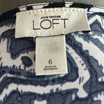 Loft Ann Taylor Women's Navy Blue White Paisley Midi Dress 6 Stretch Sleeveless