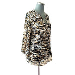 Calvin Klein Women's Peplum Tunic Blouse M Black Brown Watercolor Print EXC