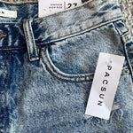 NWT Zara Pacsun Women's High Rise Ripped Denim Shorts Sz 27 Mid Blue Vintage NWT
