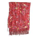 Women's Pink Floral Print Fringe Scarf 76"x28" Cotton Mesh Wrap Shawl Sarong VG