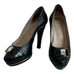 FABIANI Italy Black Leather Crystal Stiletto Heels Platform Pumps Designer Shoes