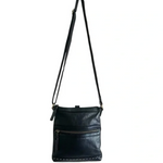 The Sak Black Leather Braided Embroidered Crossbody Shoulder Bag 8"x9"