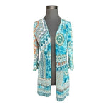 Chico's Multicolor Geometric Mandala Open Front Knit Cardigan Lurex Sz 1 Medium