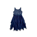 Zunie Navy Blue Sequin Top Ruffle Tulle Skirt Dress Bow Front Girls Size 8 NWT