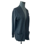 Knit Best Charcoal Grey Cotton Open Front Cardigan Long Blazer Women M VG