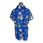 Koz Events Women Blue Hawaiian Print Button Front Shirt M Polyester Short Sleeve