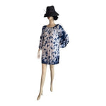 RAVIYA Ruffle Long Sleeve Blue Tie-Dye Crochet Lace Tunic Dress Size L Beach NWT