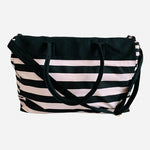 Victoria’s Secret Striped Canvas Duffel Tote Bag Black White Pink NWT