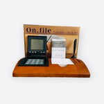 ON.FILE Wood Desk Set 12" Calendar Notepad Card Holder Calculator Brown