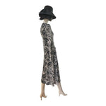 Topshop Zebra Print Midi Dress Sz 8 Beige Brown Long Sleeve Sheer Polyester EXC