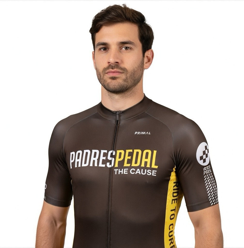 Primal Padres Pedal the Cause Cycling Jersey Men's Brown Full Zip Size L NWOT