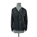 Womens Reversible Hoodie L Floral Black White Beige Zip Front Sheer Cardigan VG