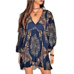 FREE PEOPLE Girl Talk Tunic XS Blue Paisley V Neck Balloon Sleeve Boho VG