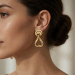 Vintage 80s Gold Tone Door Knocker Dangle Clip On Earrings 2" Textured Statement