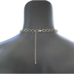 Vintage Silver Hammered Medallion Crystal 'Y' Open Circle Statement Necklace 21”