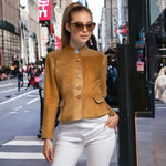 CHADWICKS Womens Vintage Suede Leather Jacket 14 Brown Button Up Blazer Classic