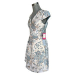 Vince Camuto Women's Blue Rose Gold Floral Jacquard V-Neck Dress 4 NWT $168