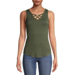 NO BOUNDARIES Womens Tank Top XXXL Green V Neck Ring Accent Rayon Stretch NWT