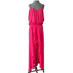 Nicole Miller Silk Cold Shoulder Maxi Dress Magenta Pink Beaded Gown Size L NWT