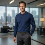 Joseph & Lyman Mens M Blue Italian Merino Wool Knitted Polo Sweater VG