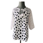 Noracora Women's Tassel Blouse S Black White Polka Dot Lace Sleeve Cotton VG