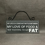 Funny Food Quote Wall Decor Sign Black Wood Frame Plaque 8x3 Constant Battle