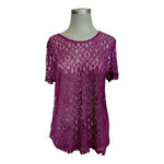 14th & Union Women’s Purple Lace Blouse Floral Bow Back Short Sleeve Large NWT