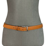 LANDS' END Mid Brown Genuine Leather Silver Solid Brass Buckle Dress Belt Sz 42