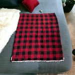 Plaid Throw Blanket Red Black White PomPom Trim 60x48 Velvet Plush Polyester New