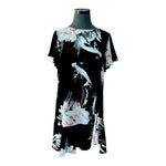 Leith Women's Black Floral Print Mini Dress M Ruffle Hem Keyhole Back Bell