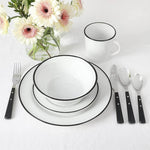 Martha Stewart 16pc Porcelain Dinnerware Set White Black Rim Service for 4 NIB