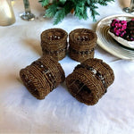 Vintage Set of 4 Copper Handmade Micro Beaded Napkin Rings Moroccan Napkin Rings