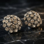 Vintage Disco Ball Rhinestone Clip On Earrings 1" Silver Tone Sparkle Beads VG