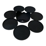 Silicone Coaster Set 7 Piece Black with Holder 4.5" Non-Slip Drink Coasters New