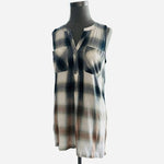 Sonoma Women's White Grey Tan Ombre Plaid Sleeveless Shirt M Loose Fit Cotton VG