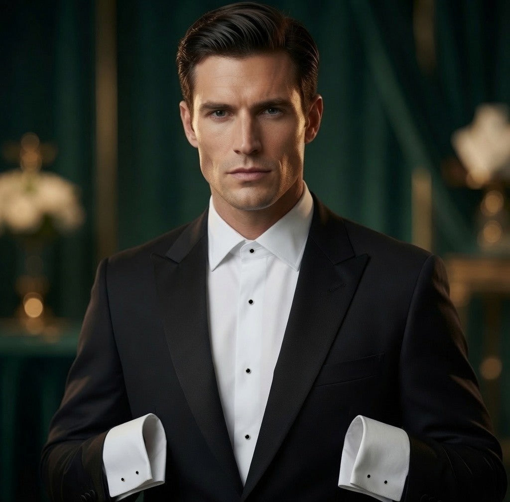 Silver Tone Black Enamel Tuxedo Shirt Studs Set 4pc Formal Wedding Dress EXC