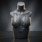Vintage Silver Tone Multilayered Blue & Violet Crystal Stations Necklace 70"