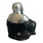 Silver Tone Happy Buddha Statue Sitting 6" Polyresin Prosperity Meditation Decor