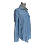 Old Navy Women's Light Blue Chambray Half Button Tunic Shirt M Long Sleeve VG