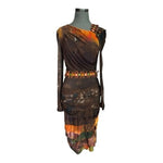 Maria Grazia Severi Brown Multicolor Midi Dress IT 42 US 6 Long Sleeve VG