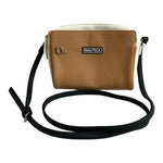 Nautica Colorblock PU Leather Canvas Crossbody Bag White Tan Black