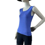 Finity Women's Lilac Blue Ribbed Tank Blouse M Petite Crew Neck Rayon Nylon VG