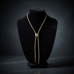 Vintage Gold Tone Square Pendant Crystal Bolo Tie Western Jewelry